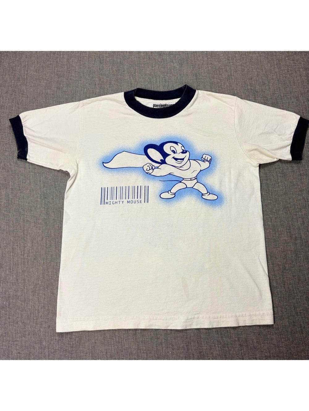 Vintage Passing4sane Mighty Mouse Graphic Ringer T-Shirt Medium
